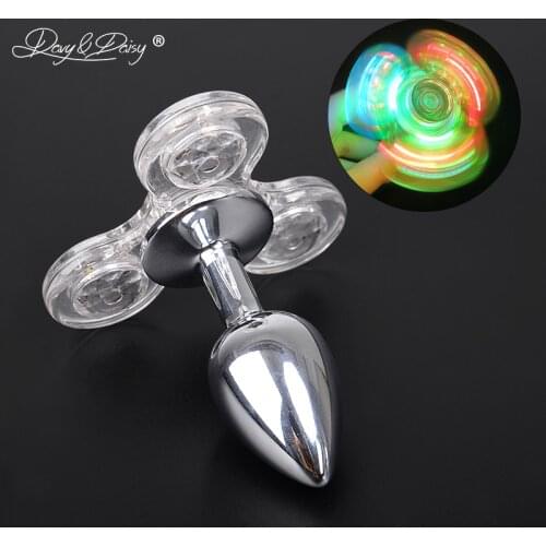 DAVYDAISY LED Light Fidget Spinner Butt Plug Novel Anal Toy For Couples Sexy Stainless Anal Plug Tail Plug Adult Sex Toy AC126