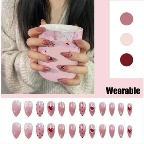 2019 24pcs Pearl Wear Long Paragraph Fashion Manicure Patch False Nails Save Time Wearable Jelly Nail Patch