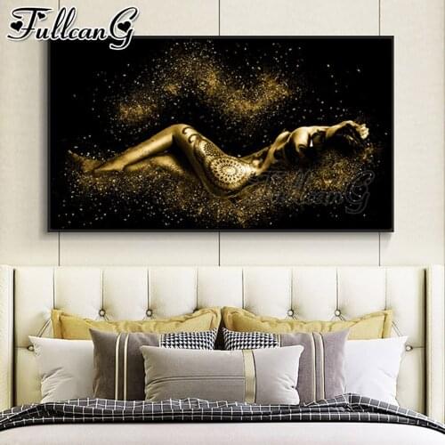 FULLCANG Black and Gold Abstract Sexy Nude Women Body large diamond painting 5d diy full mosaic embroidery kit wall decor FC3577
