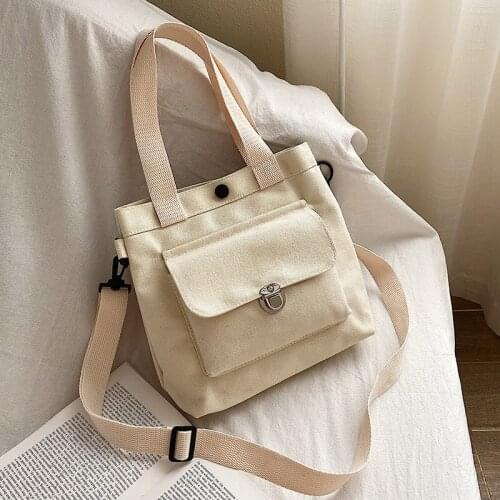 Art student canvas bag large-capacity tote bags simple and versatile solid color shoulder handbag