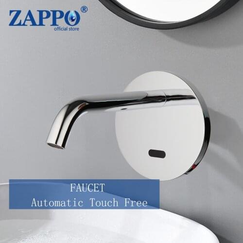 ZAPPO Chrome Polished Automatic Touch Free Sensor Bathroom Faucets Single Cold Basin Solid Brass Sink r Tap Faucet Tap