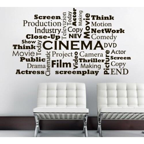 Movie Room Interior Decor Cinema Film Words Wall Decals Ciname Making Studio Window Poster Vinyl Cinema Wall Art Sticker AZ546