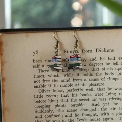 Stack of Books Earrings Library Colours Jewelry For Book Lovers Gift Miniature Book Hooks Reader Rainbow Metal Bookworm KL30FO2