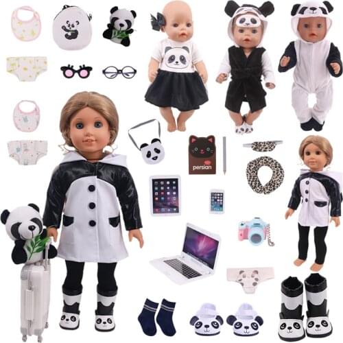 Panda Doll Clothes and Suitcase Umbrella Shoes Bibs &Underwear Panda Doll for 18 Inch American Girl Doll/43cm New Baby Born Doll