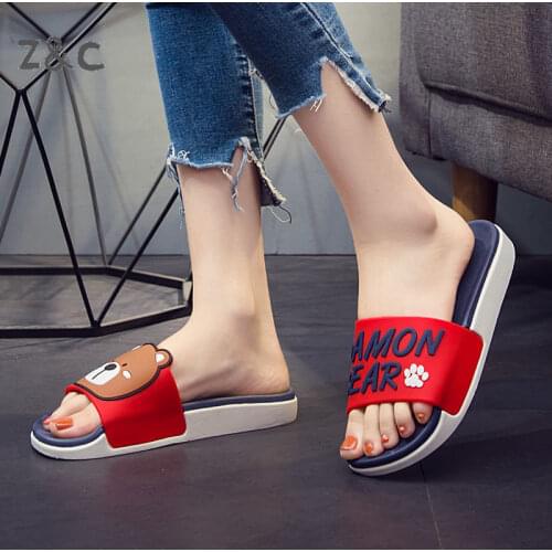 Summer Couple Cartoon Womens Slippers Bear One Character Sandals MenThick Bottom Anti-Skid Beach Cool Indoor Bath Home Shoes