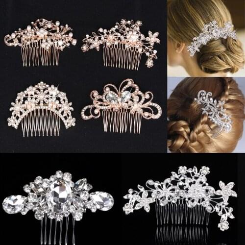 Fashion Bridal Rhinestone Hair Clips Pearl Hair Combs Crystal Wedding Hair Pin Bride Barrette Headdress Tiara Jewelry Accessorie