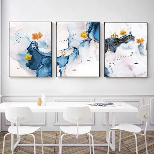 Modern Abstract Canvas Yellow Blue Wall Art 5D DIY Poured Glue Diamond Painting Kit Scalloped Edge Nordic Home Decor Unique Gift