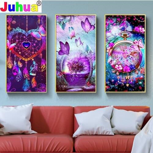 New Purple Butterfly Diamond art painting kits Full Square/Round Diamond Mosaic Embroidery Landscape For Interior Bedroom art