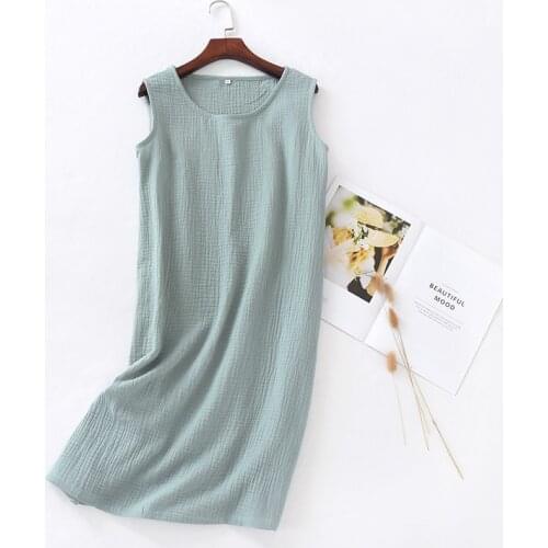 Summer Cotton Crepe Night Dress Sleeveless Ladies Wear Loose Women Sleepwear Solid Sexy Nightwear Home Sleepshirts Vest Skirts