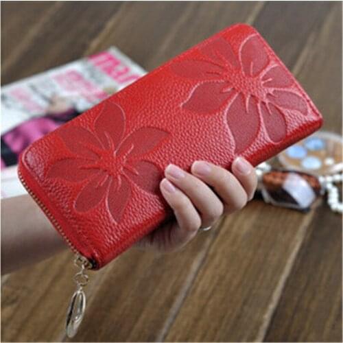 New Fashion Flower Print Genuine Leather Bag Women Wallets Coin Purse Female Women Wallet Lady Vintage Clutch Bag Zipper Purses