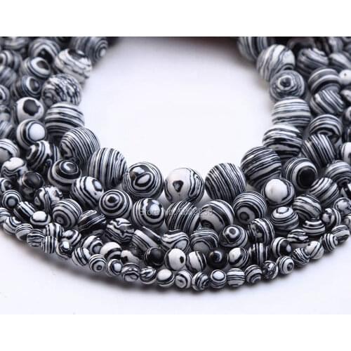 Wholesale Synthetic Black and White Stripes Malachite Stone Round Loose Beads for Jewelry Making 4 6 8 10 12mm DIY Bracelet