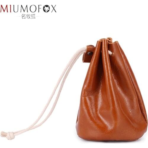Original Handmade Oil Wax Leather Small Unisex Coin Purse New Cow Leather Coins Money Pocket Retro Wallet Drawstring Storage Bag
