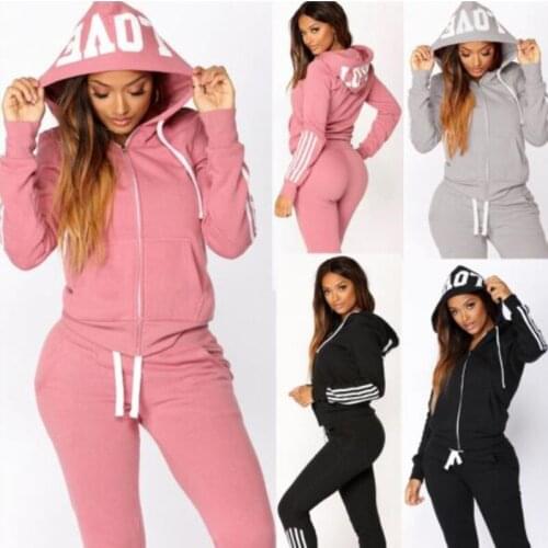 Autumn Women Hooded Sweatshirt Two Pieces Set Fashion Print Hoodies+Pantsrts Casual Sweatshirt Female Sports Suit