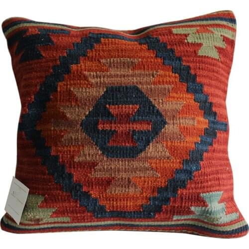 Southern Star Kilim Manual Weave Pure Wool Pillow Cushion Red Blue Classic Geometry Pattern Continuous System