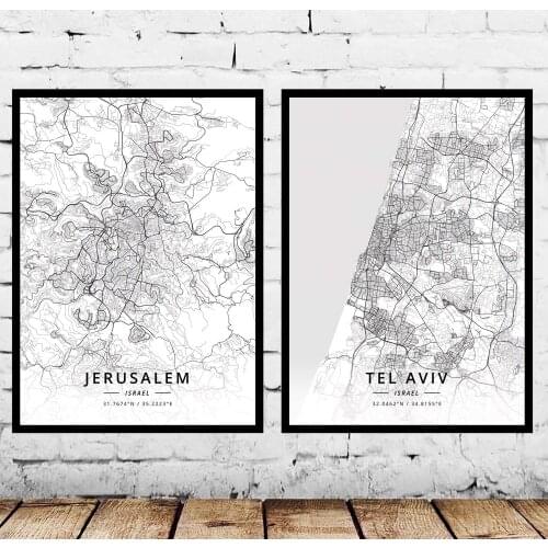 Jerusalem Tel Aviv Israel Map Poster