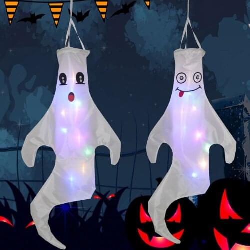 Halloween Ghost Windsock Hanging Decorations With Clips String Lights for Home Yard Patio Garden Outdoor Party Supplies Decor