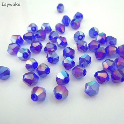Isywaka Sale Deep Blue AB 6mm 48PCS Bicone Austria Crystal Beads charm Glass Beads Loose Spacer Bead for DIY Jewelry Making