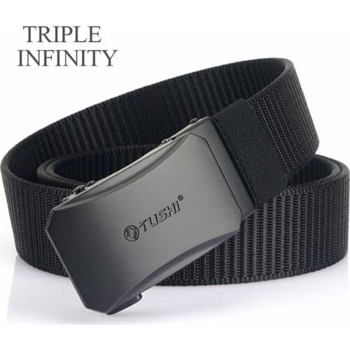 TRIPLE INFINITY 2021 Thick Nylon Men Belt Casual Outdoor Tactical Belt For Jeans Pants Durable Metal Automatic Buckle Male Belt
