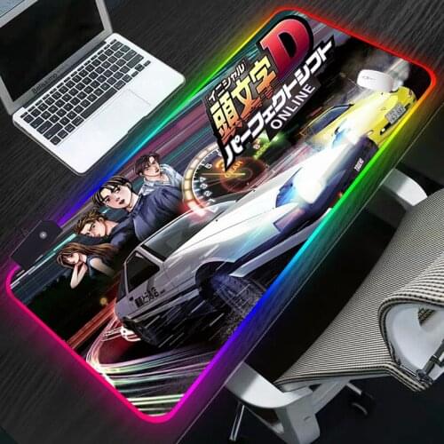 RGB Gaming MousePad Initial D Large Locking Edge Speed Game Gamer LED Mouse Pad Soft Laptop Notebook Mat for CSGO