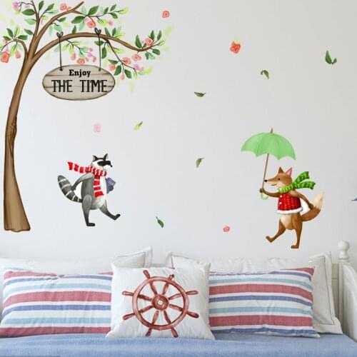 Removable Creative Anime Fox Wall Stickers for Kids Room Bedroom Decor Cartoon Mural Living Room Wall Decoration