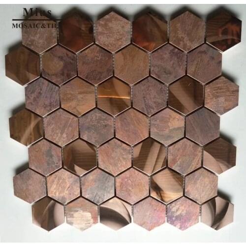 Hexagonal Metal copper mix rose gold stainless steel tile mosaic tile floor tile wall decortion