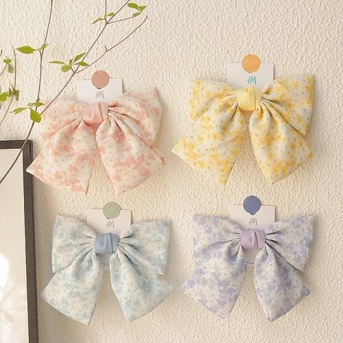 Daily Outing Style Broken Flower Fresh Niche Big Bow Hairpin Cute Girl Student Hairpin Spring Clip Top Clip Hair Accessories