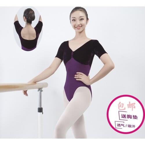 Girls Ballet Dancing Jumpsuit Adult Gymnastics Suit Female Latin Dance Exercise Suit Ballet Body Short Sleeve Velvet D-0340