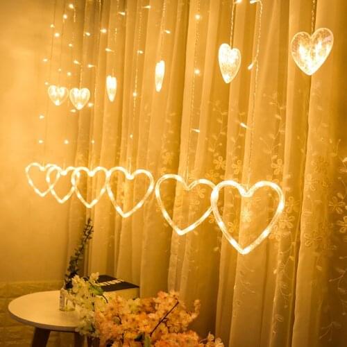 Lighting LED Heart-shaped Hanging Curtain Lights String Net Xmas Home Party Home Decor Holiday Lighting For Home Decoration