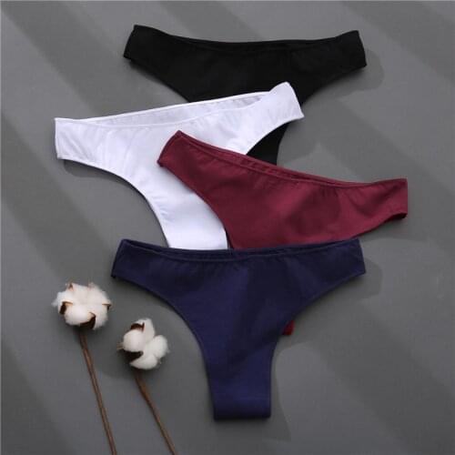 M-2XL Brazilian Panties Cotton Women Underwear Ladies Solid Color T-back Underpants Sexy Low-rise Panty 3Pcs/set