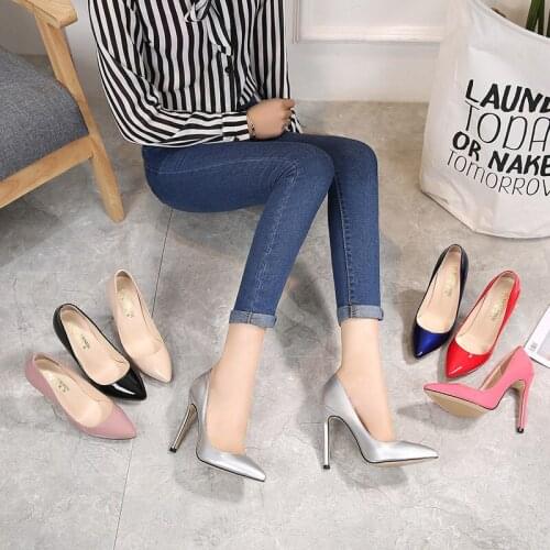 New Plus Size Fashion Pumps Women Shoes Good-quality Four Seasons 11cm High Heels Solid Sexy Party Pointed Toe Female Shoes35-43