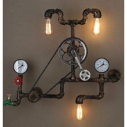 Loft Retro Industrial Wheel Bearing Bike Vintage Wall lamp Loft Light Edison Water Pipe Wall Light Bar Cafe Store Coffee Shop
