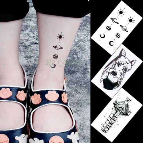 Waterproof Temporary Tattoo Sticker sun moon planet cross eye beautiful girl tatto flash tatoo fake tattoos for women men kid