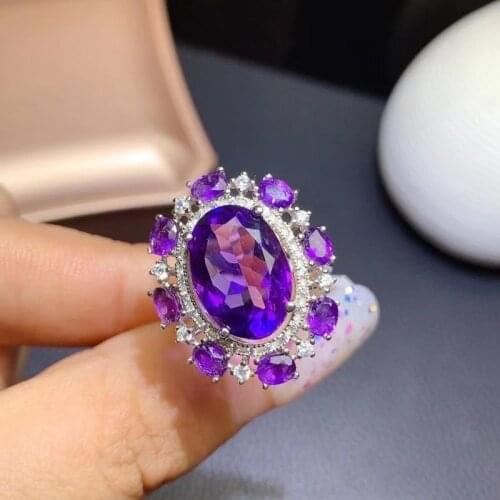 Jewelry 925 Silver Amethyst Ring 10*12mm Real Amethyst Silver Ring Birthday Gift for Woman Amethyst Jewelry