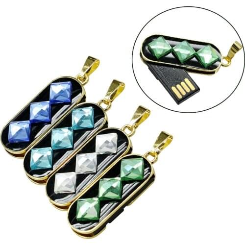 Jewelry Mini USB Stick 2.0 Pendrive 128 GB USB Flash Drive Real Capacity Crystal Necklace Pendrive 64GB/8GB/16GB/32GB Girl Gift