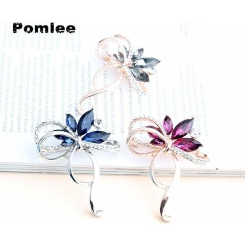 Pomlee Luxury Cystal Bowknot Brooches For Women Lady Royal Blue Black Fashion Pin Spring Winter Design 3 Colors Available Gift