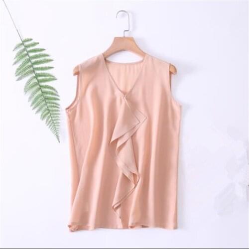 Female Hedging 100% Silk Shirts Woman Silk Blouse Seda Shirt Women 100% Seda Tops Breathable De La Soie Ruffle Chemise La Camisa