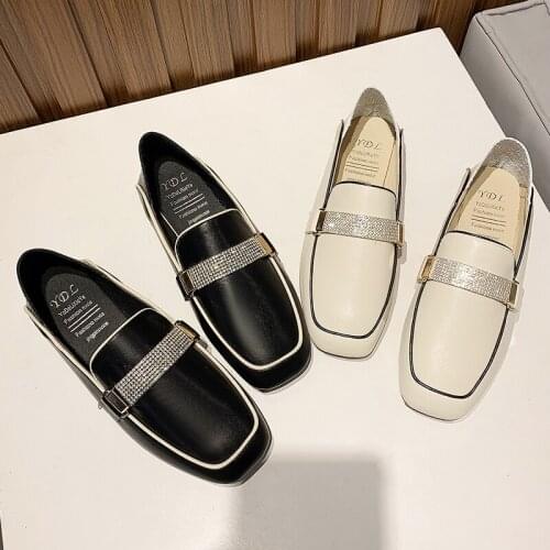 2021 New Women Bling Flats Square Toe Slip on Shoes Woman Loafers Crystal Mule Glitter Leather Casual Shoes Zapatos Mujer