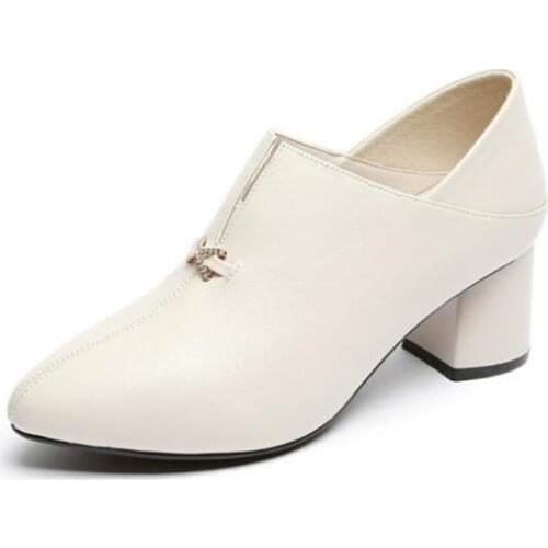 Spring New Listing High Quality Top Cowhide Leather Shoes Women Shoes High Heel Elegant Comfort Pointed Fashion Shoes Large Size