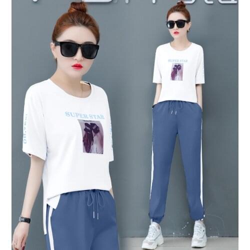 Fashion casual sports suit women 2019 Summer clothing New 2 piece set Large size Short sleeve tracksuit for women Youth clothing