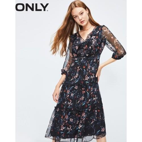 ONLY Womens Floral Ruffled Cinched Waist Chiffon Dress | 119307557