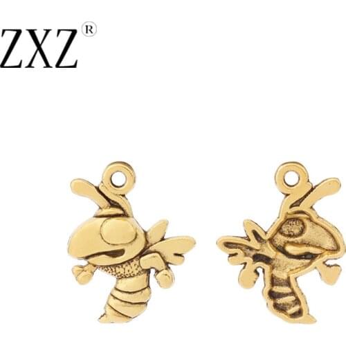 ZXZ 20pcs Antique Gold Tone Bumble Bee Honeybee Insects Charms Pendants for Jewelry Making Findings 21x17mm
