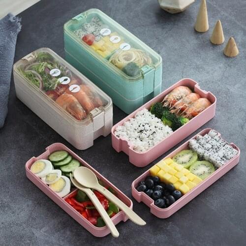 1.1L Portable Healthy Material Lunch Box 3 Layer Wheat Straw Bento Boxes Microwave Dinnerware Food Storage Container Foodbox