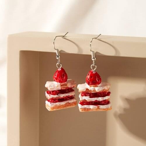 1Pair Mini Food Earring Strawberry Cake Biscuit Earring Resin Drop Hook Earring Food Donuts Fashion Jewelry 2021