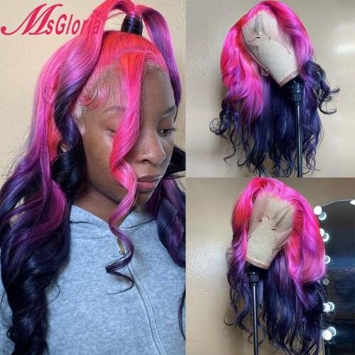 180 Density Transparent 13x6 Lace Frontal Wig 13x4 Ombre Blue Pink Purple Wavy Wig Remy Brazilian Hair Wigs For Black Women
