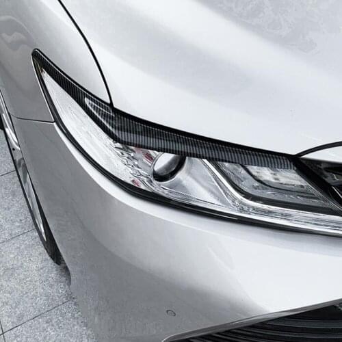 For Toyota Camry 2018 2019 2020 Carbon Fiber Accessories Car Headlights Eyebrow Eyelids Sticker Trim Cover Car Styling 2pcs