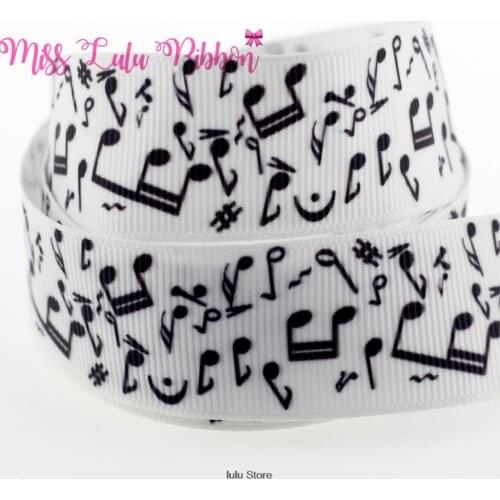 6mm-75mm cartoon music note printed grosgrain ribbon 25mm 38mm diy handmade hair bows gift wrap sewing tool 50 yards MD6593
