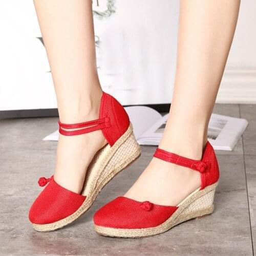 TELOTUNY Sandals 2021 Summer Women Retro Linen Canvas Wedge Round Toe Casual Sandals Singles Shoes Elegant Closed Toe Sandals
