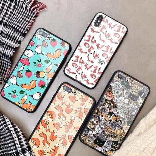 Animal More Cute Fox cat Tempered Glass Phone Case For iPhone 6 6plus 7 plus 8 8plus 5 5S 5C SE X XS XR XS Max