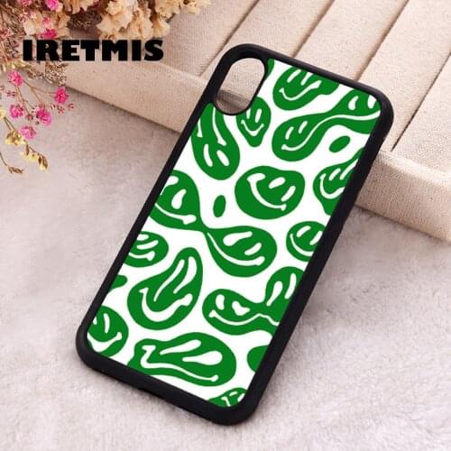 Iretmis 5 5S SE 2020 Phone Cover Case for iPhone 6 6S 7 8 Plus X Xs XR 11 12 Mini Pro Max Silicone Green And White Smiley Face