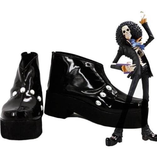 Brook Shoes Cosplay Anime One Piece Brook Cosplay Shoes Black Boots Custom Made Any Size Unisex
